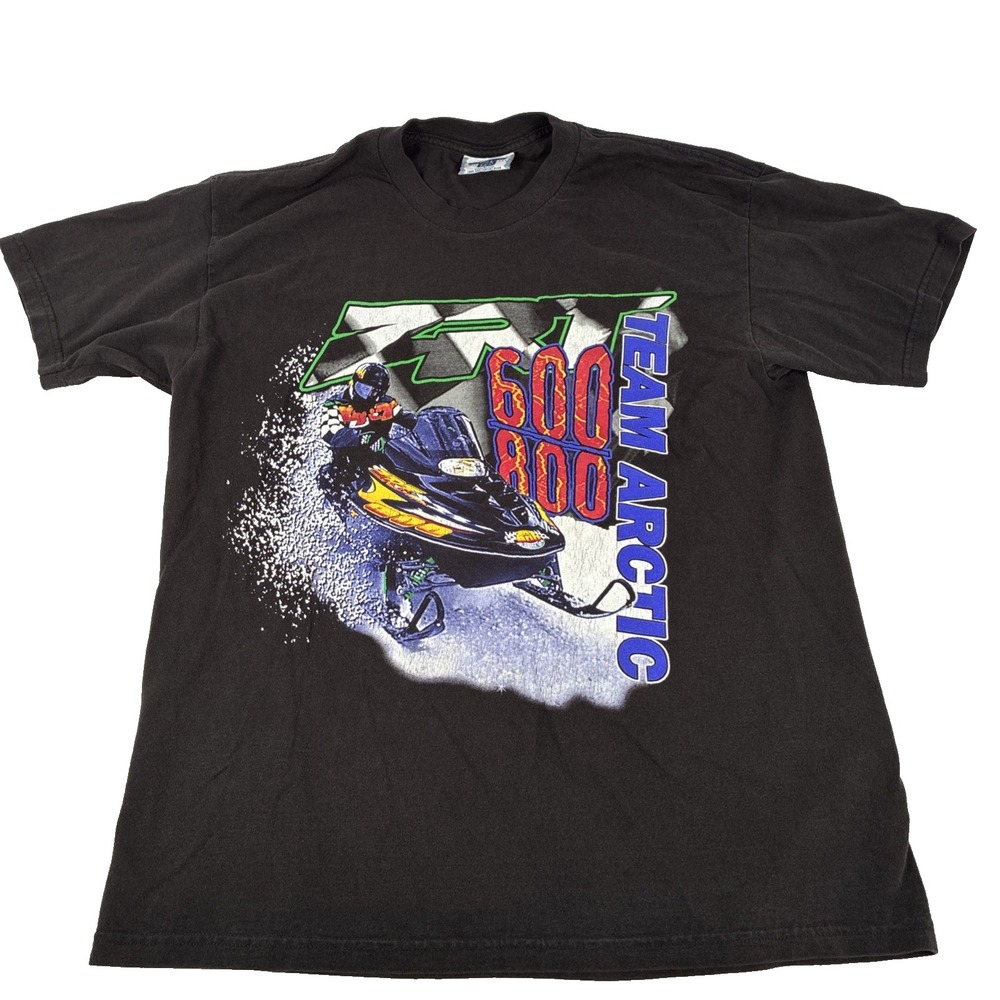 Vintage Lee Arctic Cat ZR 600 800 Snowmobile T-Shirt Large Black 90s Racing USA